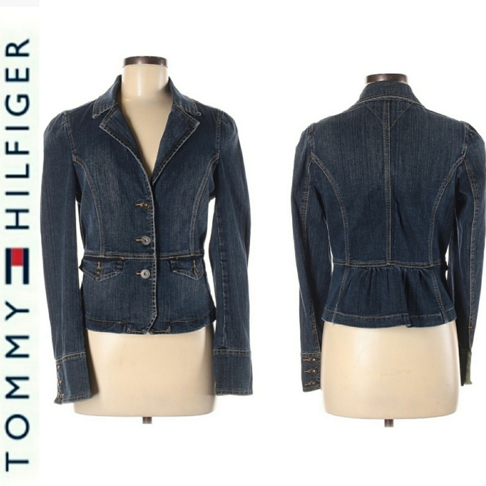 Y2K Vintage Tommy Hilfiger Peplum Jean Jacket Blazer Sz M EUC